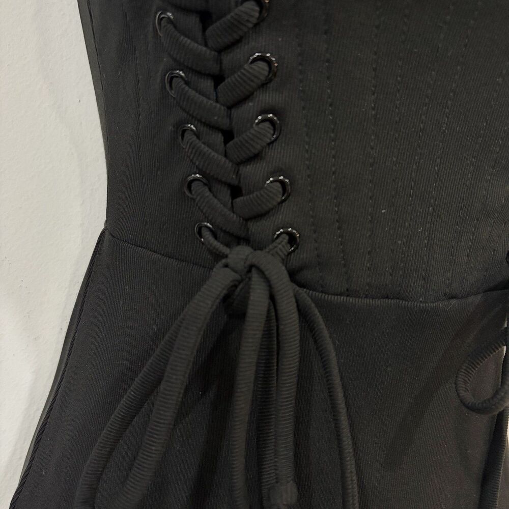 Strapless Black Corset Style Lace Up Bodycon Mini Dress Size Small - Picture 5 of 7